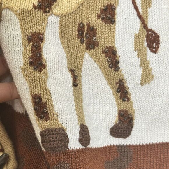 Storybook Knits Sweater Large Brown Giraffe Safari Cardigan Grannycore Statement - Picture 7 of 11